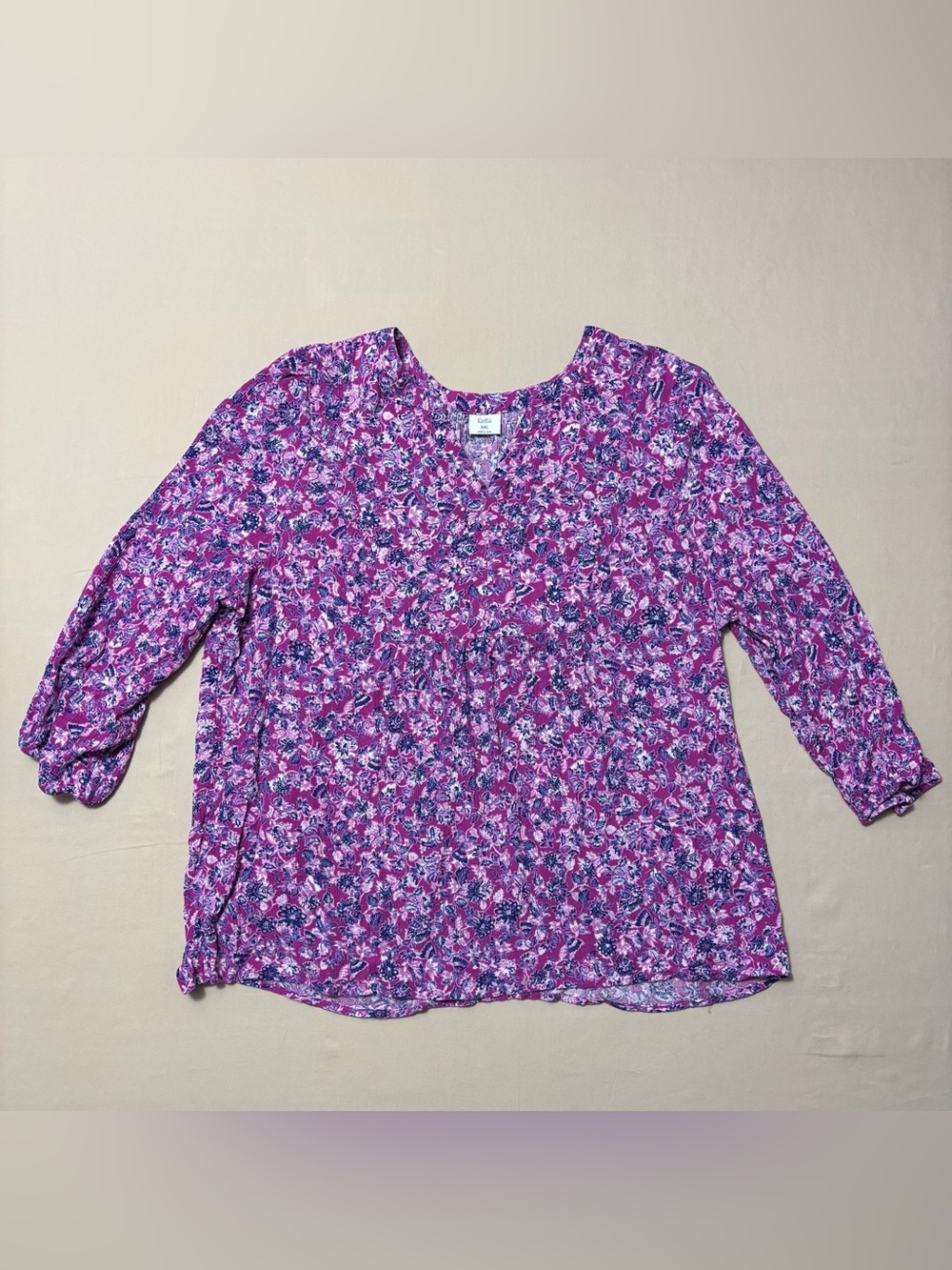 Croft & Barrow Women's Purple Floral V-Neck 3/4 Length Sleeve Blouse Size XXL